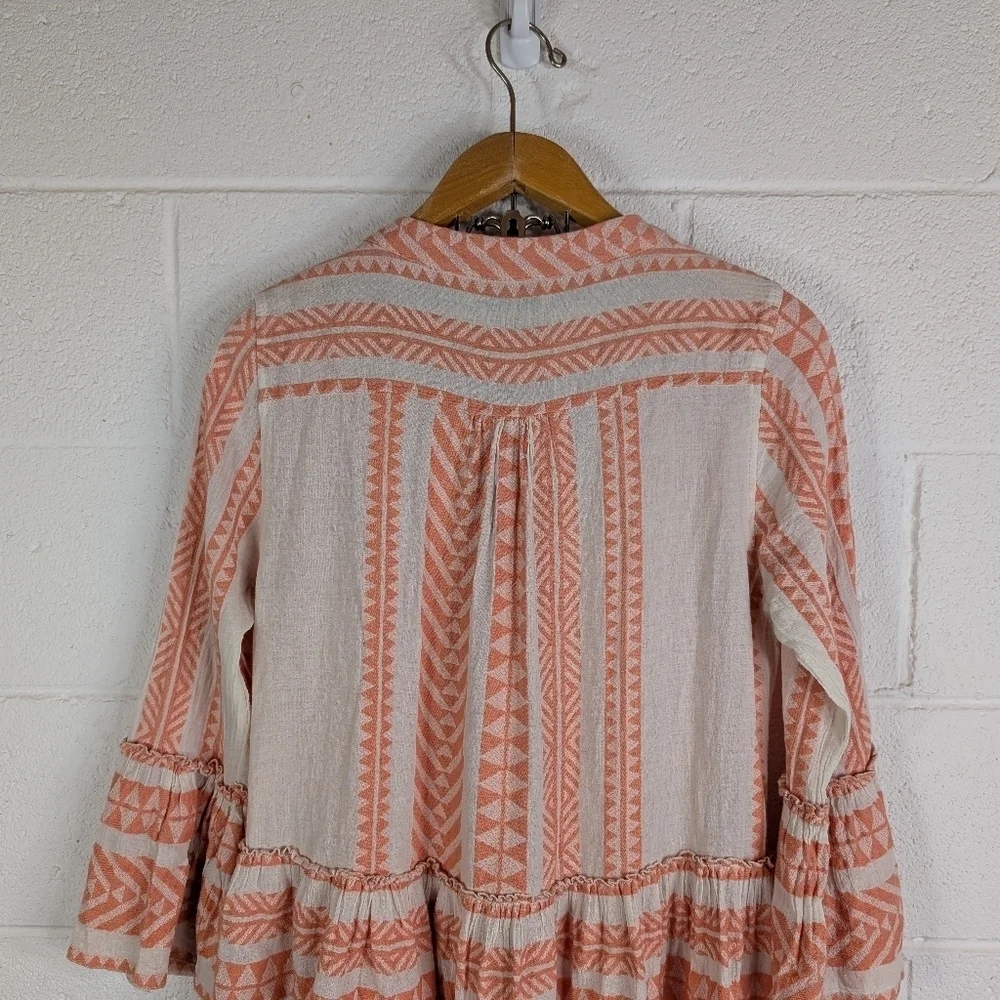 Devotion Twins Dress Womens S Orange Peach Ella Embroidered Tunic Tiered - Picture 9 of 10